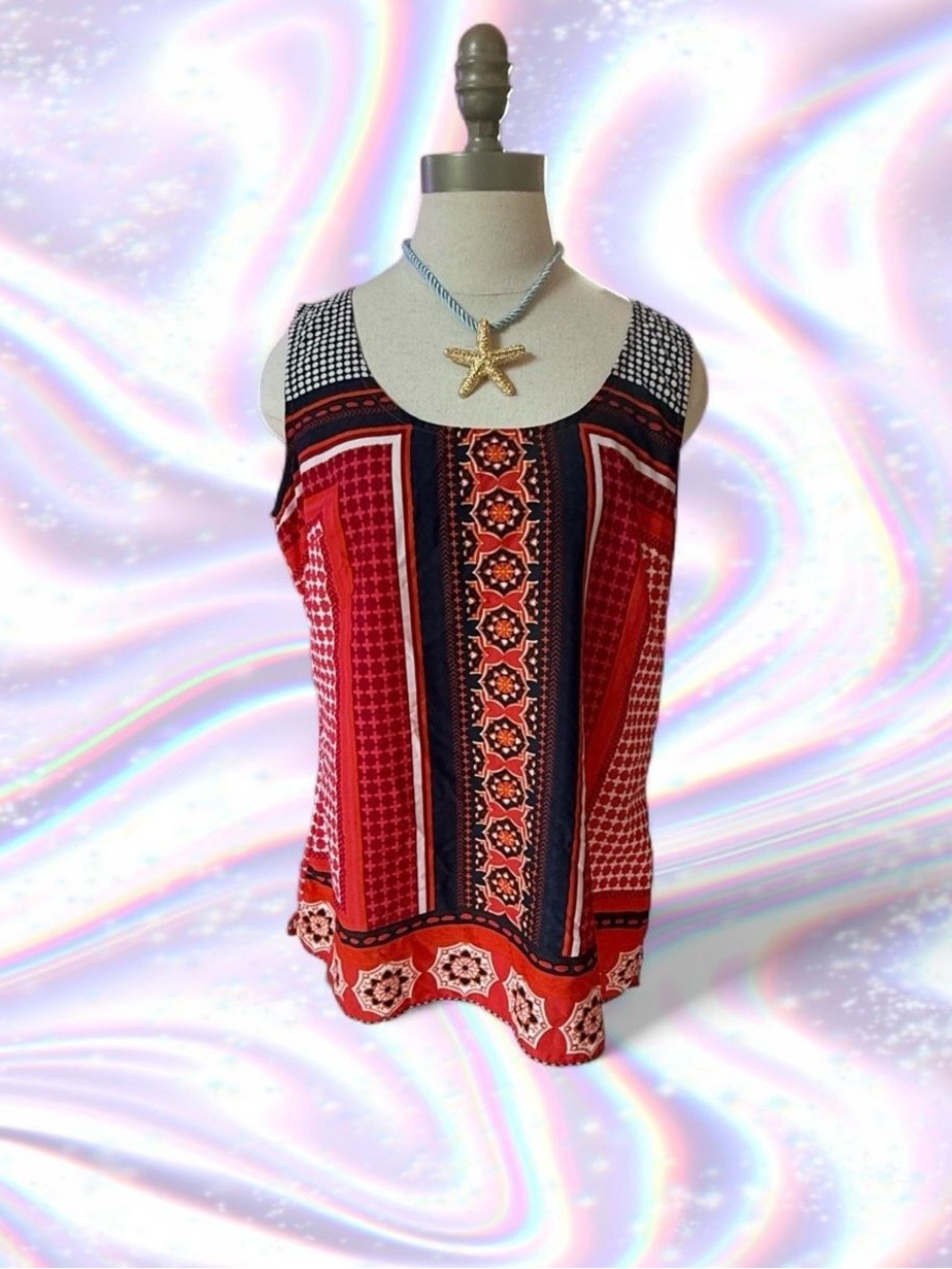 Banana Republic Red and Black Patterned Sleeveless Tank